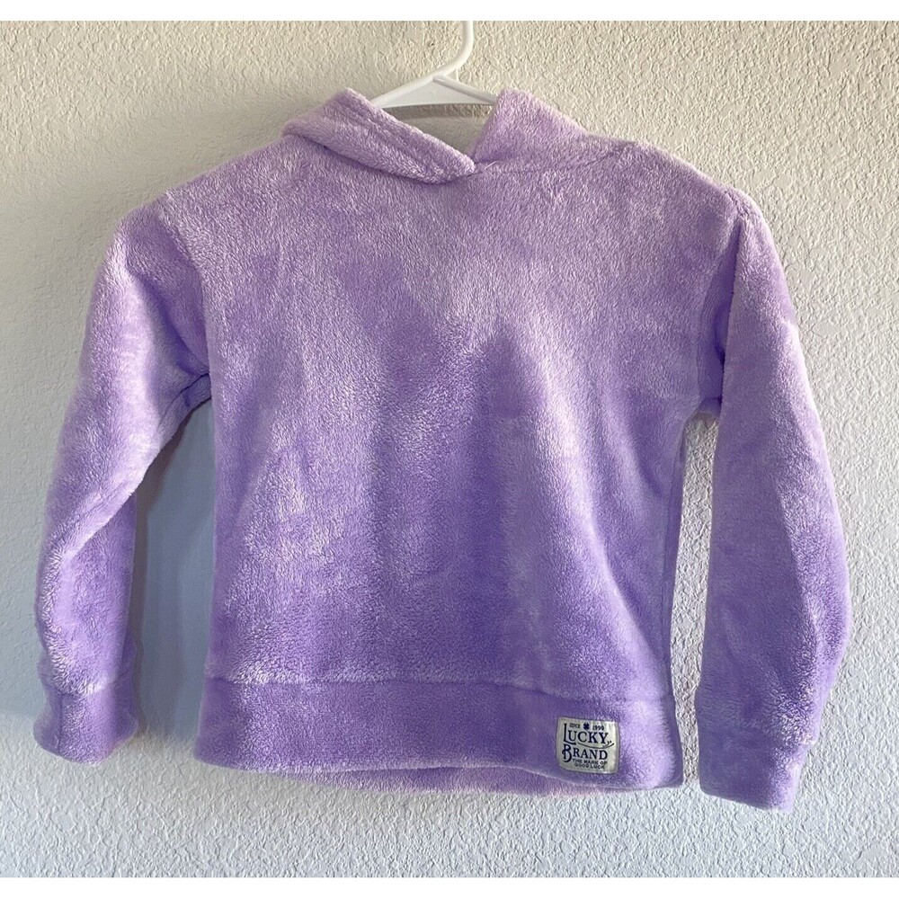 Lucky Brand Girls Purple Teddy Fleece Pullover Hoodie Size XS (5/6) Cozy Warm